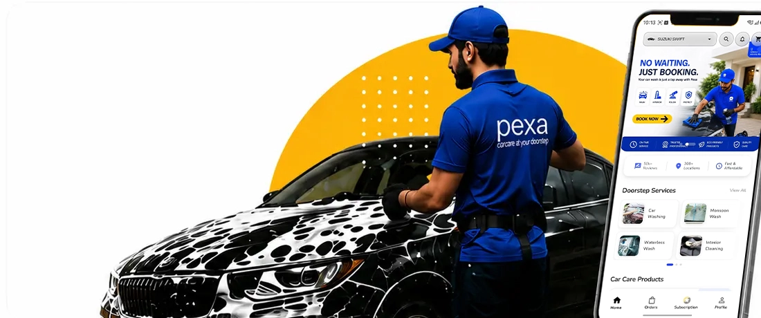 Pexa technician washing a car at your doorstep